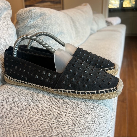 SAINT LAURENT Black Studded Canvas Flat Espadrilles - Picture 7 of 13